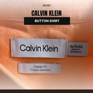 Calvin Klein Mens XL Classic Fit Button Shirt Orange Made In Indonesia Cotton Bl